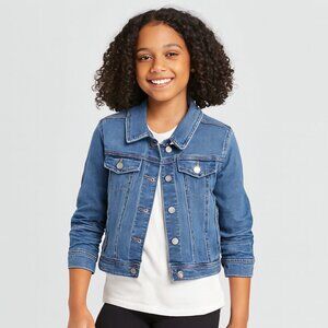 Cat & Jack Girls Jean Jacket Size L 10-12 Denim Long Sleeve Medium Wash Blue
